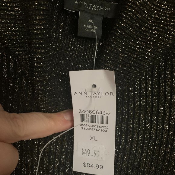 New Ann Taylor Shimmer Turtleneck  Black Gold Metallic Sweater - Picture 6 of 7